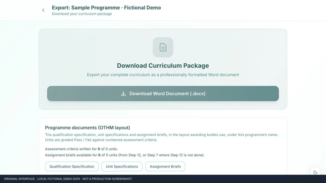 Document packages — step documents, curriculum packages and structured exports.