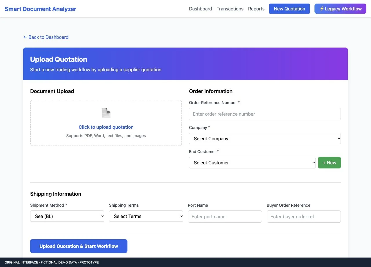 Document upload — quotation, customer, order and shipping context.